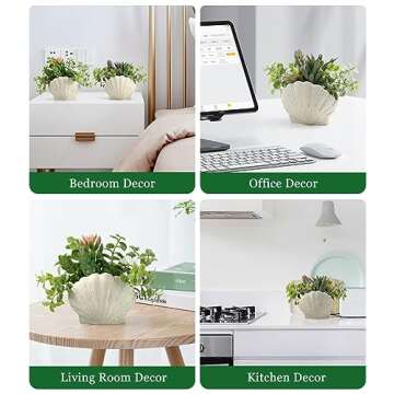 Lewondr Fake Plants Set of 2, Assorted Faux Succulents Artificial Plants with Sea Shell Pots, Artificial Greenery in Coastal Beach Decor, Ocean Seashell Series for Home Bedroom Beach Theme Party