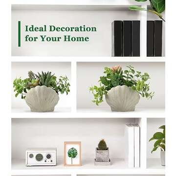 Lewondr Fake Plants Set of 2, Assorted Faux Succulents Artificial Plants with Sea Shell Pots, Artificial Greenery in Coastal Beach Decor, Ocean Seashell Series for Home Bedroom Beach Theme Party