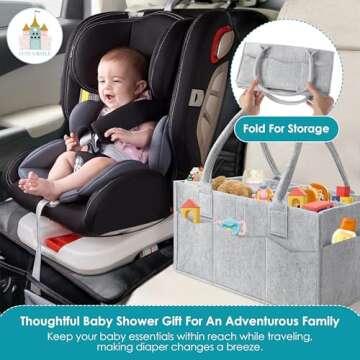 Cute Castle 2 Pack Diaper Caddy Organizer - Portable Baby Caddy Organizer with Handle, Nursery Storage Bin and Car Organizer for Girls, Boys - Baby Gift Basket - Grey