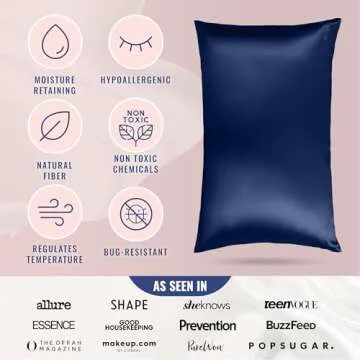 Blissy Silk Pillowcase - 100% Pure Mulberry Silk - 22 Momme 6A High-Grade Fibers - Silk Pillow Cover for Hair & Skin - Regular, Queen & King with Hidden Zipper (Standard, Blue)