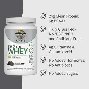Garden of Life Sport Whey Protein Powder Chocolate, Premium Grass Fed Whey Protein Isolate Plus Probiotics for Immune System Health, 24g Protein, Non GMO, Gluten Free, Cold Processed - 20 Servings