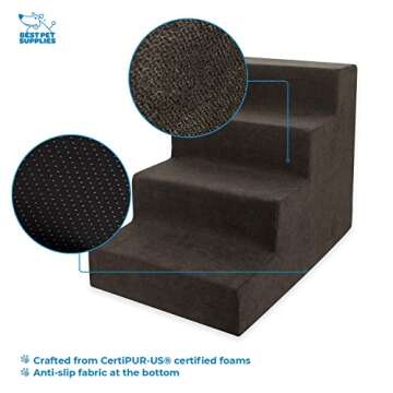 Best Pet Supplies Dog Stairs for Small Dogs & Cats, Foam Pet Steps Portable Ramp for Couch Sofa and High Bed Non-Slip Balanced Indoor Step Support, Paw Safe No Assembly - Dark Brown, 4-Step