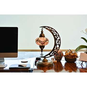 Mozaist Turkish Mosaic Moon Shape Table Lamp - Handmade Decor
