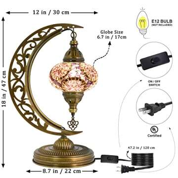 Mozaist Turkish Mosaic Moon Shape Table Lamp - Handmade Decor