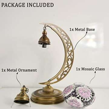 Mozaist Turkish Mosaic Moon Shape Table Lamp - Handmade Decor