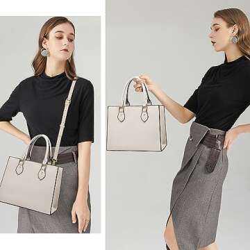 CHICAROUSAL Crossbody Purses and Handbags for Women PU Leather Tote Top Handle Satchel Shoulder Bags (Cream Grey)