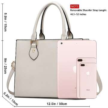 CHICAROUSAL Crossbody Purses and Handbags for Women PU Leather Tote Top Handle Satchel Shoulder Bags (Cream Grey)