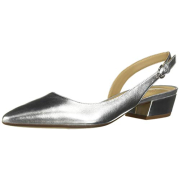 Naturalizer Womens Banks Slingback Low Heel Pointed Toe Pumps - Silver Metallic Leather | Comfort Me...