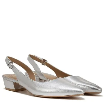 Naturalizer Womens Banks Slingback Low Heel Pumps - Silver