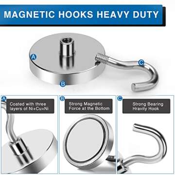 LOVIMAG Magnetic Hooks Heavy Duty, 110 lb Strong Magnetic Hooks for Cruise Cabins, Strong Magnets with Hooks for Hanging, Toolbox, Cruise Ship Essentials, Locker，Office and Kitchen etc- 4 Pack