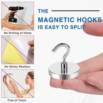 LOVIMAG Magnetic Hooks Heavy Duty, 110 lb Strong Magnetic Hooks for Cruise Cabins, Strong Magnets with Hooks for Hanging, Toolbox, Cruise Ship Essentials, Locker，Office and Kitchen etc- 4 Pack
