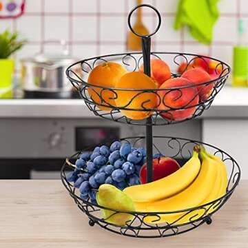 Sorbus Fruit Basket for Kitchen - 2-Tier Countertop Fruit Holder & Decorative Bowl Stand — Perfect for Fruit, Vegetables, Produce, & Snacks