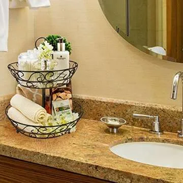 Sorbus Fruit Basket for Kitchen - 2-Tier Countertop Fruit Holder & Decorative Bowl Stand — Perfect for Fruit, Vegetables, Produce, & Snacks