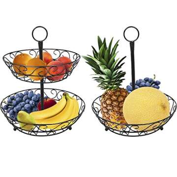 Sorbus Fruit Basket for Kitchen - 2-Tier Countertop Fruit Holder & Decorative Bowl Stand — Perfect for Fruit, Vegetables, Produce, & Snacks