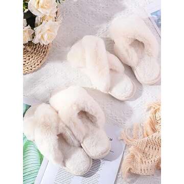 Liitrsh 8 Pairs Women's Cross Band Slippers Fuzzy House Slippers Plush Furry Bridesmaid Shoes Open Toe Soft Comfy Warm House Shoes for Women