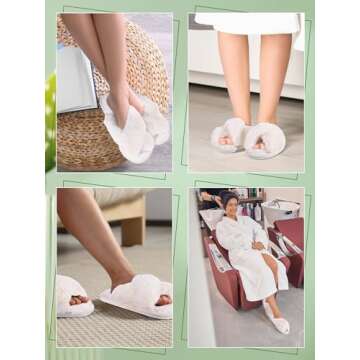 Liitrsh 8 Pairs Women's Cross Band Slippers Fuzzy House Slippers Plush Furry Bridesmaid Shoes Open Toe Soft Comfy Warm House Shoes for Women