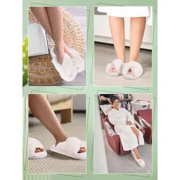 Liitrsh 8 Pairs Women's Cross Band Slippers Fuzzy House Slippers Plush Furry Bridesmaid Shoes Open Toe Soft Comfy Warm House Shoes for Women