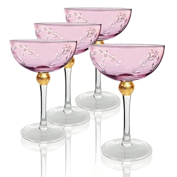 Art Deco Coupe Cocktail Glasses - Set of 4, 8oz Goblets for Champagne, Martini, Manhattan, Sidecar -...