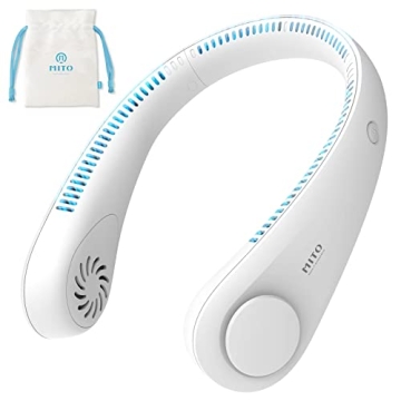 MITO Portable Battery Operated Bladeless Neck Fan with 3 Wind Speeds for Summer Cooling
