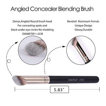 ENERGY Foundation Brushes Set - Angled Brush & Mini Concealer Brush Premium Synthetic Eye Makeup Bushes for Blending Liquid Foundation Cream Powder Cosmetics 270S/370S