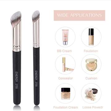 ENERGY Foundation Brushes Set - Angled Brush & Mini Concealer Brush Premium Synthetic Eye Makeup Bushes for Blending Liquid Foundation Cream Powder Cosmetics 270S/370S