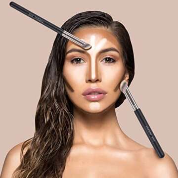 ENERGY Foundation Brushes Set - Angled Brush & Mini Concealer Brush Premium Synthetic Eye Makeup Bushes for Blending Liquid Foundation Cream Powder Cosmetics 270S/370S