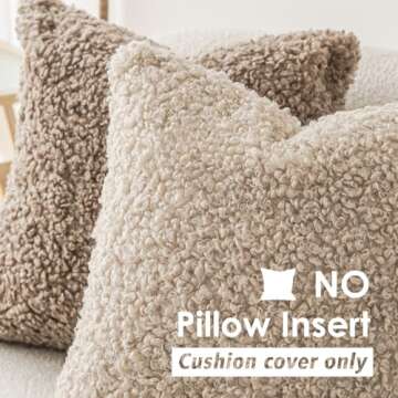 Foindtower 2 Pieces Faux Fur Throw Pillow Cover Decorative Sherpa Pillow Fuzzy Accent Pillowcases Soft Sheepskin Fleece Cushion Case for Bed Couch Living Room 18x18 Inch Oatmeal