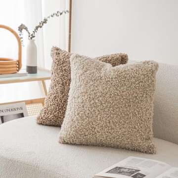 Foindtower 2 Pieces Faux Fur Throw Pillow Cover Decorative Sherpa Pillow Fuzzy Accent Pillowcases Soft Sheepskin Fleece Cushion Case for Bed Couch Living Room 18x18 Inch Oatmeal