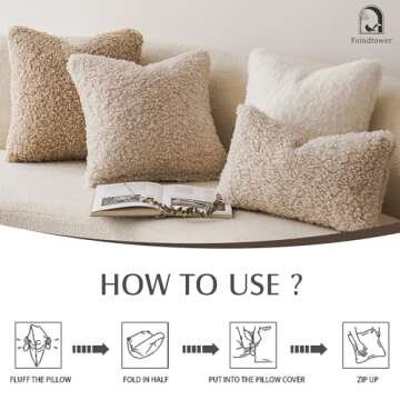 Foindtower 2 Pieces Faux Fur Throw Pillow Cover Decorative Sherpa Pillow Fuzzy Accent Pillowcases Soft Sheepskin Fleece Cushion Case for Bed Couch Living Room 18x18 Inch Oatmeal