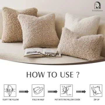 Foindtower 2 Pieces Faux Fur Throw Pillow Cover Decorative Sherpa Pillow Fuzzy Accent Pillowcases Soft Sheepskin Fleece Cushion Case for Bed Couch Living Room 18x18 Inch Oatmeal