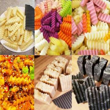 SHengwin Crinkle Potato Cutter, Crinkle Cut Knife for Veggies French Fry Cutter, Kitchen Wavy Slicer Knife for Chopping Carrot Cucumber Stainless Steel Blade 2.9" x 11.8"