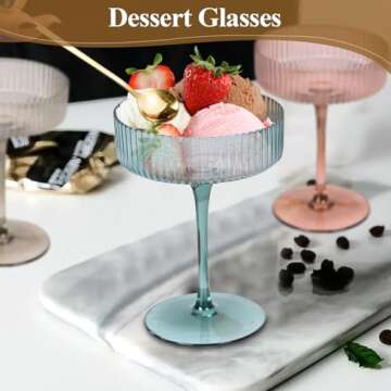 LUXULISH Art Deco Colored Vintage Coupe Glasses, Ribbed Crystal Handmade Martini, Cocktail & Champagne Glasses, Perfect for Dessert, Manhattan, Cosmopolitan, Gimlet, Pisco Sour - 7Oz
