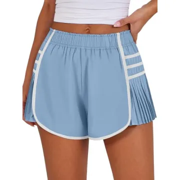 Caracilia Women Running Shorts - Flowy Pleated Athletic Shorts for Summer
