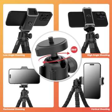 Aureday Cell Phone Tripod, Flexible Mini Tripod with Remote and Cold Shoe, Small Tripod Stand for Vi...
