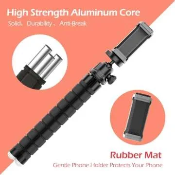 Aureday Cell Phone Tripod, Flexible Mini Tripod with Remote and Cold Shoe, Small Tripod Stand for Video Recording, Vlogging, Compatible with Microphones,Cellphone,Camera,Gopro Black