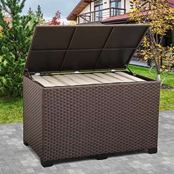 Valita Outdoor Wicker Storage Box, Big Size,Resin Brown Rattan Deck Bin with Lid, 150 Gallon,Water-r...