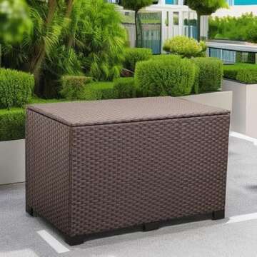 Valita Outdoor Wicker Storage Box, Big Size,Resin Brown Rattan Deck Bin with Lid, 150 Gallon,Water-resistant Liner Container for Patio Gardening Tools, Cushions, Pool Accessory,Pillows