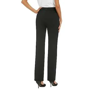 iChosy Women's Stretchy Straight Leg Dress Work Pants Business Office Casual Slacks with Pockets Bla...