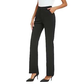 iChosy Women's Stretchy Straight Leg Dress Work Pants Business Office Casual Slacks with Pockets Black35 6