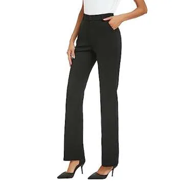 iChosy Women's Stretchy Straight Leg Dress Work Pants Business Office Casual Slacks with Pockets Black35 6