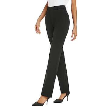 iChosy Women's Stretchy Straight Leg Dress Work Pants Business Office Casual Slacks with Pockets Black35 6