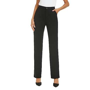 iChosy Women's Stretchy Straight Leg Dress Work Pants Business Office Casual Slacks with Pockets Black35 6