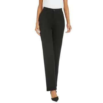 iChosy Women's Stretchy Straight Leg Dress Work Pants Business Office Casual Slacks with Pockets Black35 6
