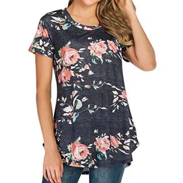 Ezcosplay Floral Print Asymmetric Hem Tunic for Women
