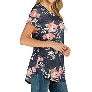 Ezcosplay Floral Print Asymmetric Hem Tunic for Women