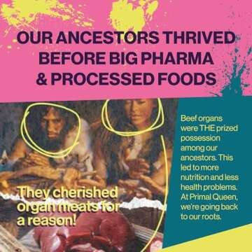 Primal Queen Female-Optimized Beef Organ Superfood Supplement (Beef Liver, Kidney, Heart, & 3 More) - 100% Grass Fed, Pasture Raised Cattle - Balance Hormones, Energy, & More for Women