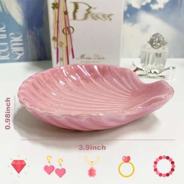 Shell Shape Ring Holder Dish, Seashell Jewelry Dish Tray, Ceramic Trinket Tray for Rings Earrings Ne...