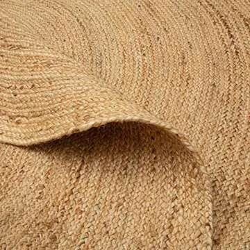 THE BEER VALLEY Jute Braided Boho Area Rug, 4' Round - Natural, Hand Woven Farmhouse Reversible Rugs for Living Room, Kitchen, Bedroom - 4 Feet Round