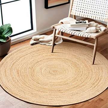 THE BEER VALLEY Jute Braided Boho Area Rug, 4' Round - Natural, Hand Woven Farmhouse Reversible Rugs for Living Room, Kitchen, Bedroom - 4 Feet Round