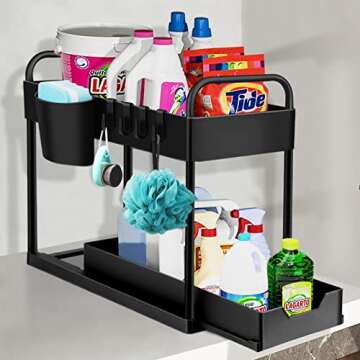 Xeitive Space-Saving Kitchen Sink Organizer, Black, ABS Plastic, Slide-Out Design, Easy Access, 50lb...